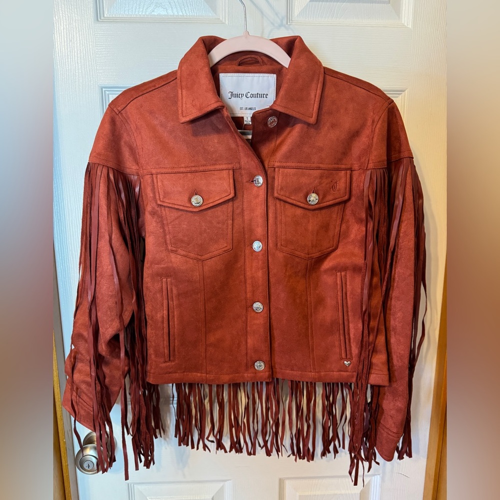 NWT Juicy Couture Rust Fringe Trucker Jacket Size: S
